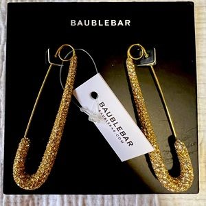 Bauble Bar NWT large safety pin earrings- gold with crystal studs throughout